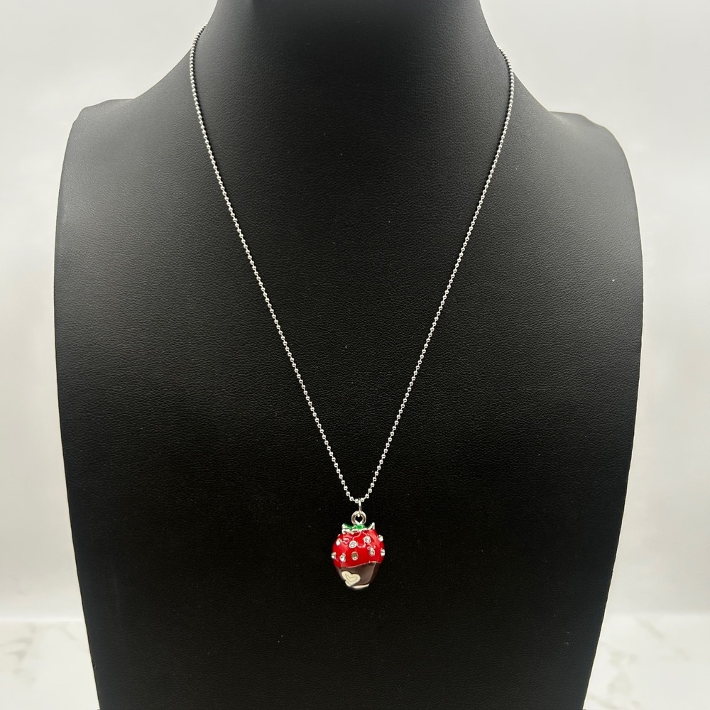 Chocolate Covered Strawberry Pendant Necklace Cute Kawaii Sweetheart Style